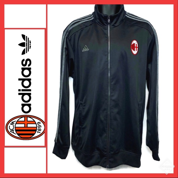 Adidas AC Milan 3 Stripe Track Jacket Black Sz 2XL - Picture 1 of 7